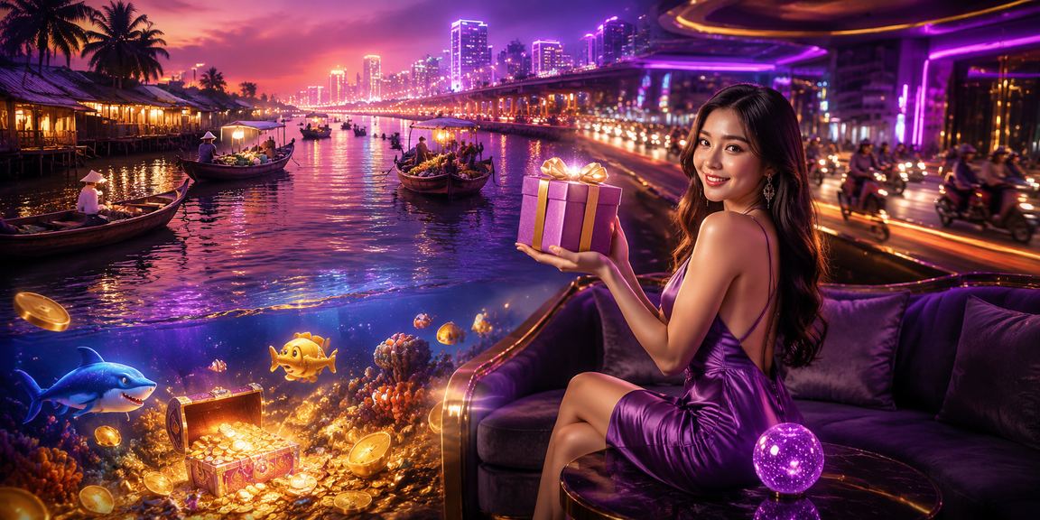 Ánh đèn neon phản chiếu trên sông Mekong về đêm, không khí sôi động của trải nghiệm giải trí miền Tây Nam Bộ